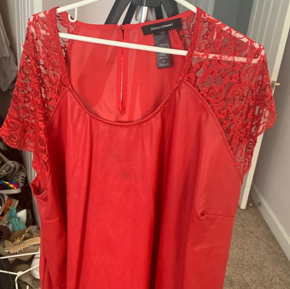 Red leather blouse
